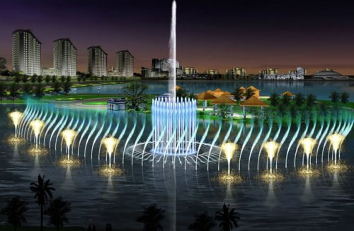 城市湖畔漂浮音樂(lè)水景噴泉